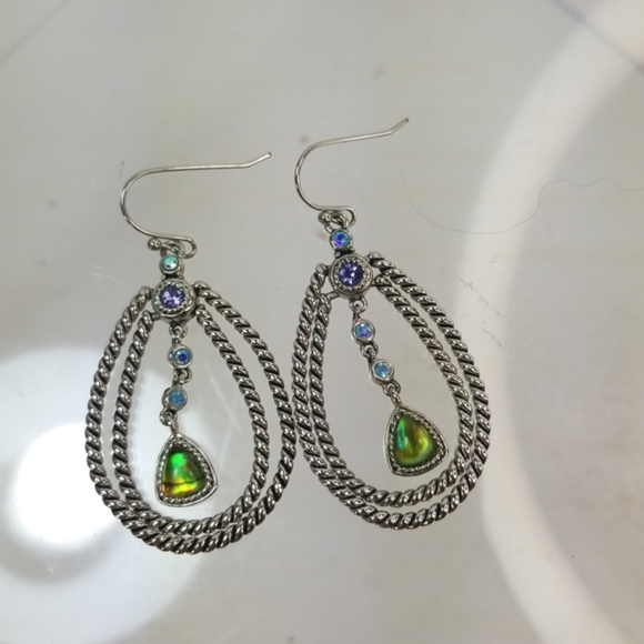 Lia Sophia Sliver Multicolor Gemstone Teardrop Dangle Earrings - Picture 4 of 6